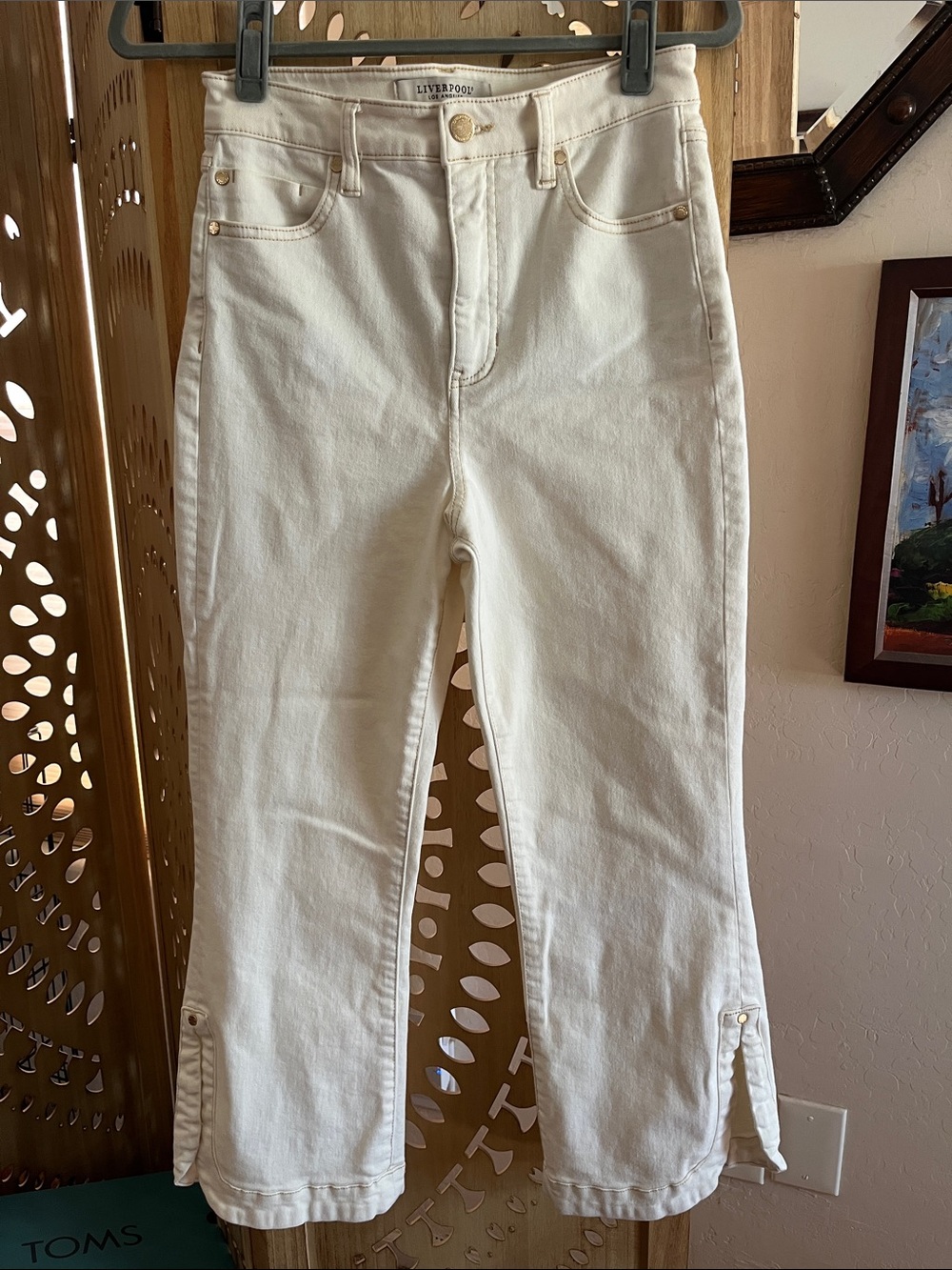 Liverpool Off-White Cropped Button Hem Jeans